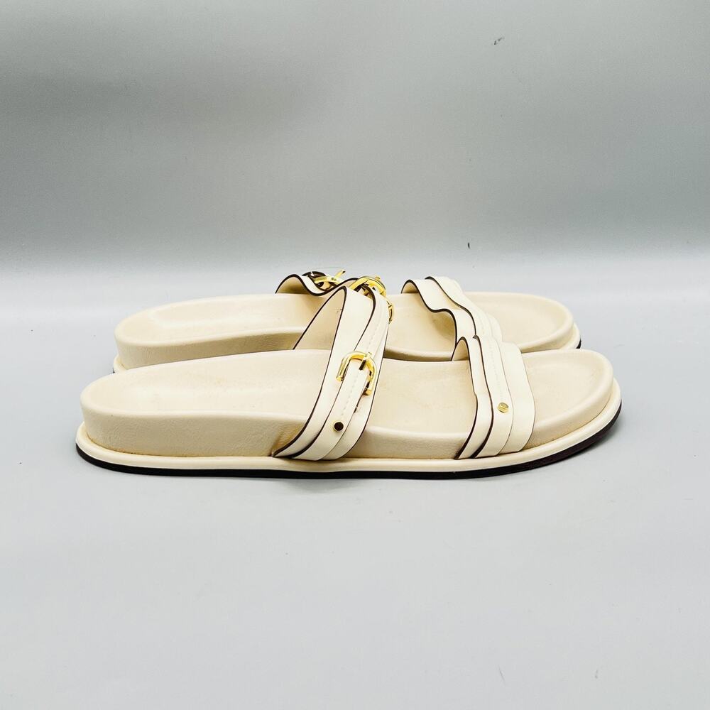 Zara Sandals Womens 9 Off White Synthetic Strappy Buckle Slide Flat Shoes